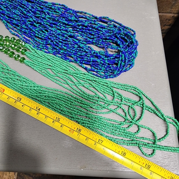 Fashion costume jewelry necklace lot Glass seed beads multi layered green blue - Picture 7 of 10